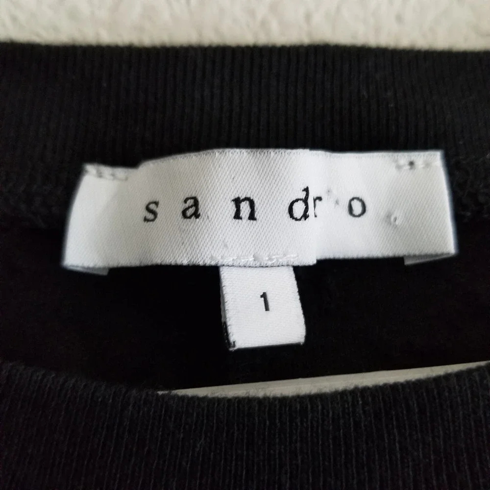 Sandro Women's Wool Blend Dress 3/4 Sleeve Size Small Black Embossed Dark - Picture 3 of 9